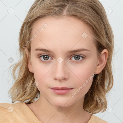 Neutral white child female with medium  brown hair and brown eyes