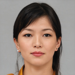 Neutral asian young-adult female with medium  brown hair and brown eyes