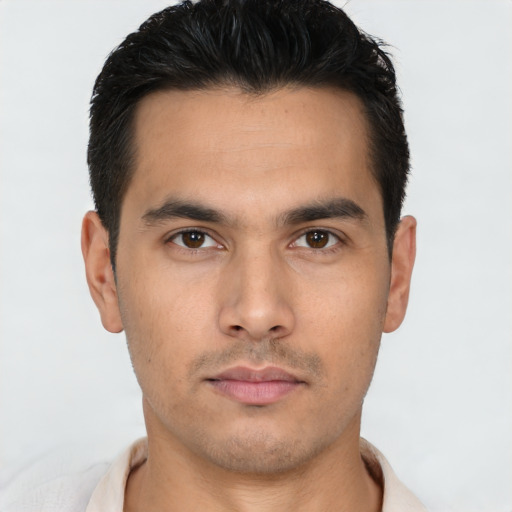 Neutral asian young-adult male with short  brown hair and brown eyes