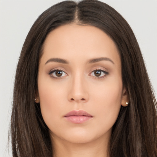 Neutral asian young-adult female with long  black hair and brown eyes