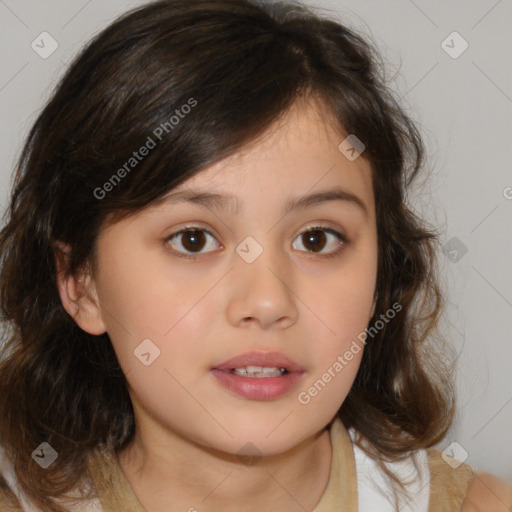 Neutral white child female with medium  brown hair and brown eyes