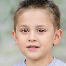 Joyful white child female with short  brown hair and brown eyes