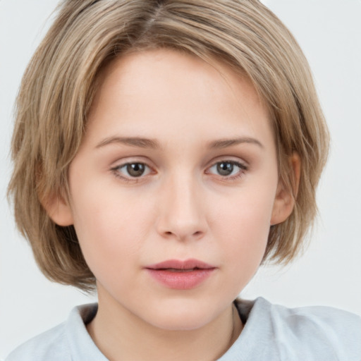 Neutral white young-adult female with medium  brown hair and grey eyes