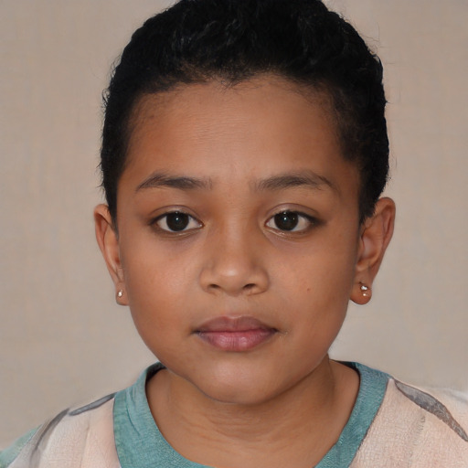 Neutral latino child female with short  brown hair and brown eyes
