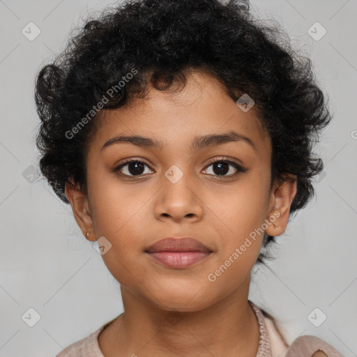 Neutral latino child female with short  brown hair and brown eyes