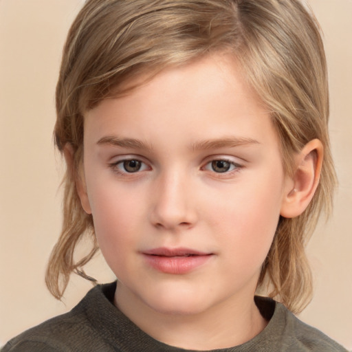 Neutral white child female with medium  brown hair and brown eyes