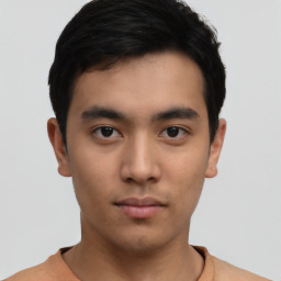 Neutral asian young-adult male with short  black hair and brown eyes