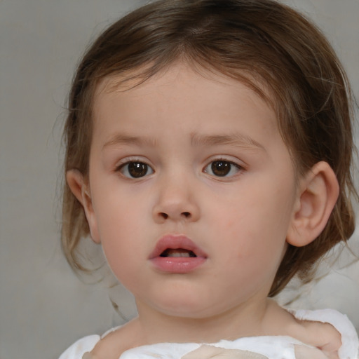 Neutral white child female with medium  brown hair and brown eyes