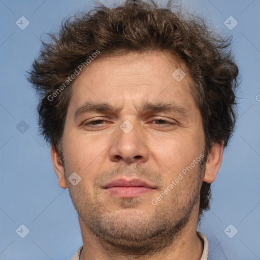 Neutral white adult male with short  brown hair and brown eyes