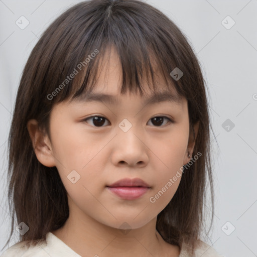 Neutral white child female with medium  brown hair and brown eyes