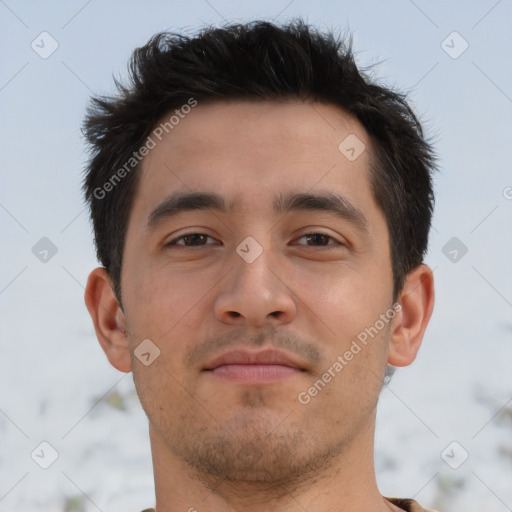 Neutral asian young-adult male with short  brown hair and brown eyes