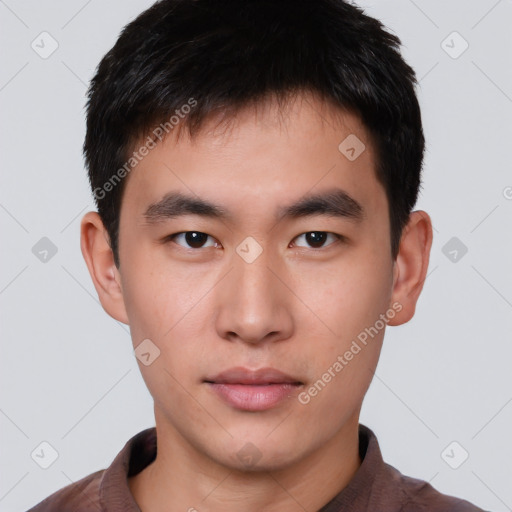 Neutral asian young-adult male with short  black hair and brown eyes