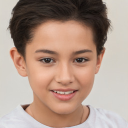 Joyful white child female with short  brown hair and brown eyes