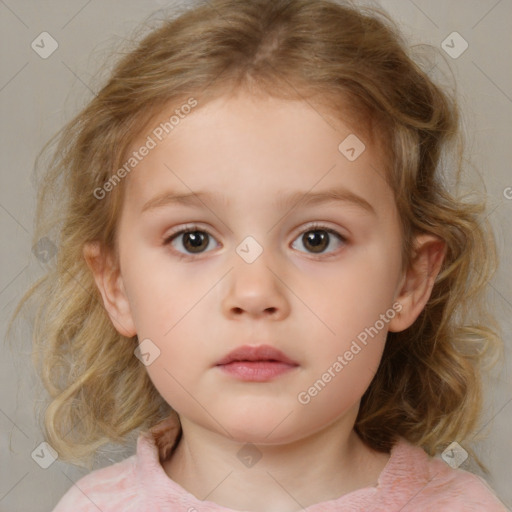 Neutral white child female with medium  brown hair and blue eyes