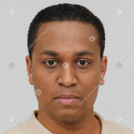 Neutral latino young-adult male with short  brown hair and brown eyes