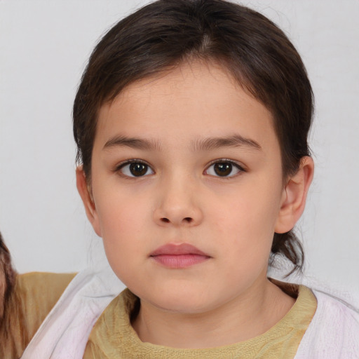 Neutral white child female with medium  brown hair and brown eyes