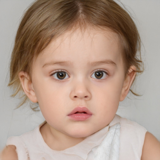 Neutral white child female with medium  brown hair and brown eyes