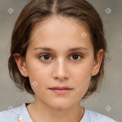 Neutral white child female with medium  brown hair and brown eyes