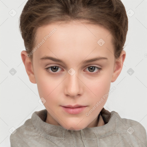 Neutral white child female with short  brown hair and brown eyes