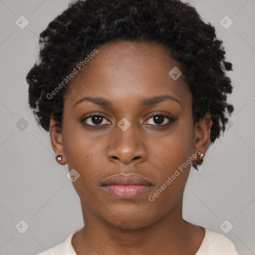 Neutral black young-adult female with short  brown hair and brown eyes