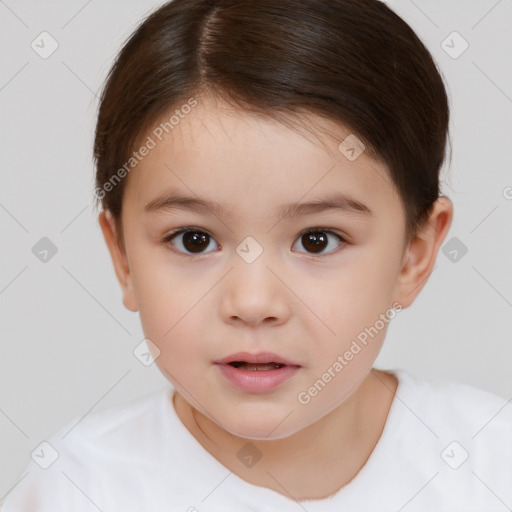 Neutral white child female with short  brown hair and brown eyes