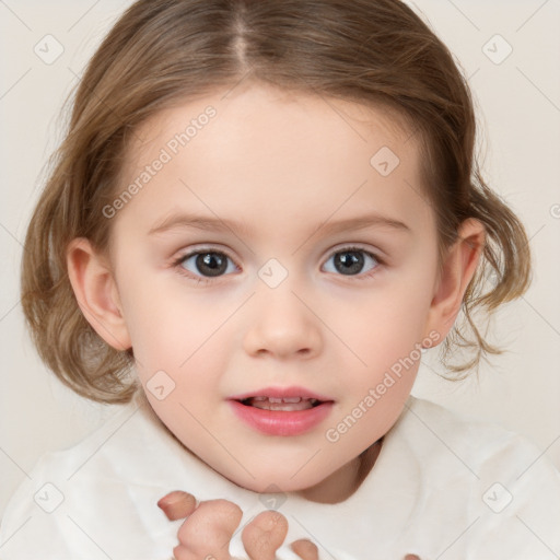 Neutral white child female with medium  brown hair and brown eyes