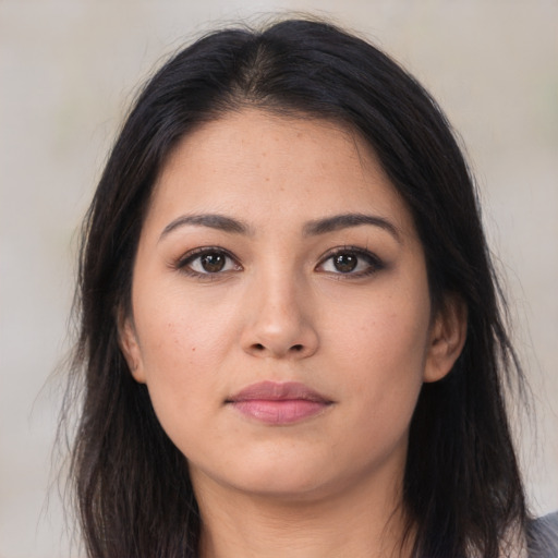 Neutral asian young-adult female with medium  brown hair and brown eyes