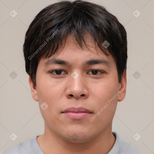 Neutral asian young-adult male with short  brown hair and brown eyes