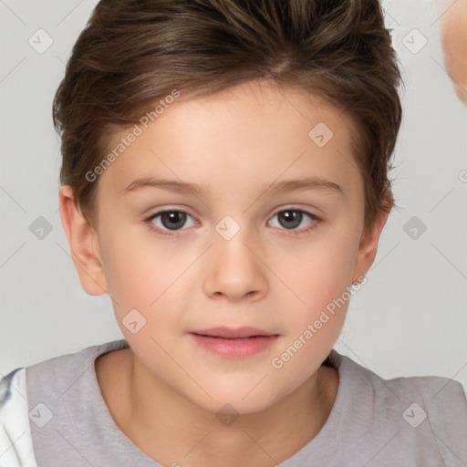 Neutral white child female with short  brown hair and brown eyes