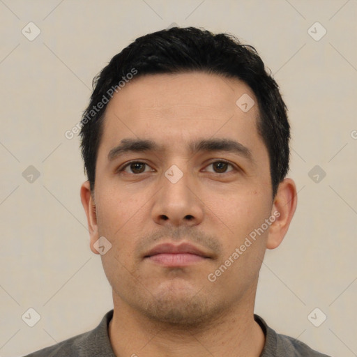 Neutral asian young-adult male with short  black hair and brown eyes