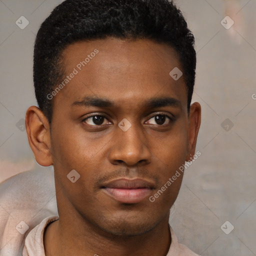 Neutral black young-adult male with short  brown hair and brown eyes