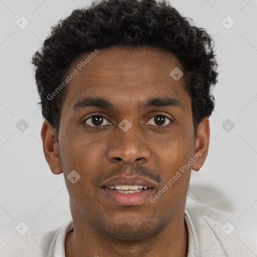 Neutral black young-adult male with short  brown hair and brown eyes