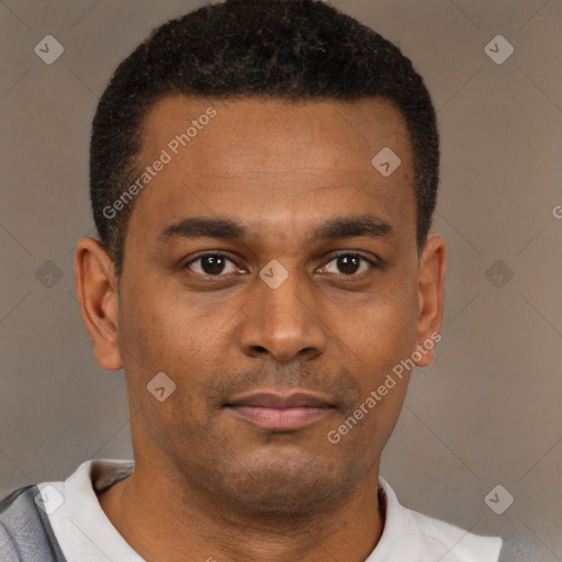 Neutral black young-adult male with short  brown hair and brown eyes