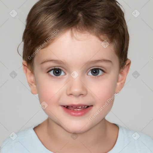 Joyful white child male with short  brown hair and brown eyes