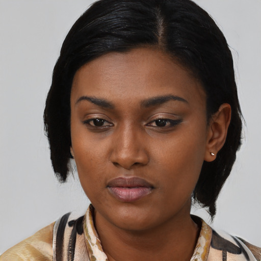 Neutral latino young-adult female with medium  black hair and brown eyes