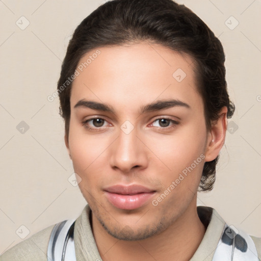 Neutral white young-adult male with medium  brown hair and brown eyes