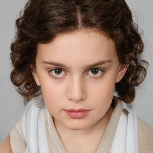 Neutral white child female with medium  brown hair and brown eyes