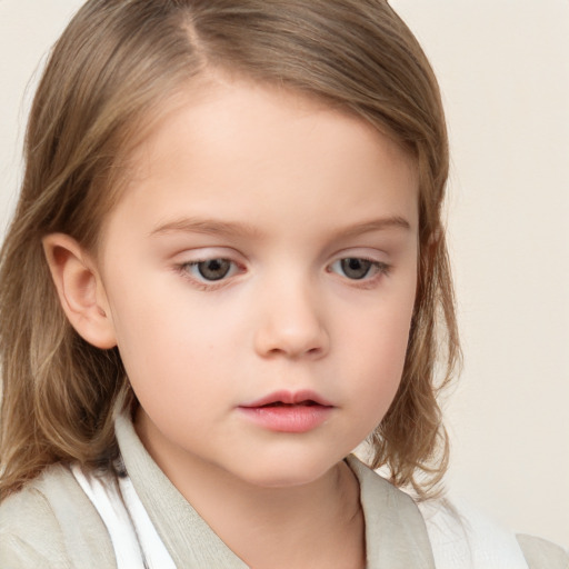 Neutral white child female with medium  brown hair and brown eyes