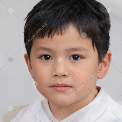 Neutral asian child male with short  brown hair and brown eyes