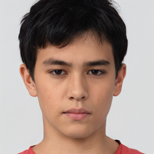 Neutral asian young-adult male with short  brown hair and brown eyes