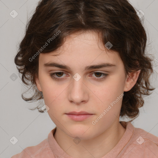 Neutral white child female with medium  brown hair and brown eyes