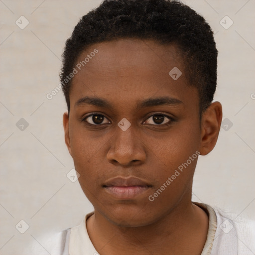 Neutral black young-adult male with short  brown hair and brown eyes