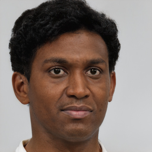 Neutral black young-adult male with short  brown hair and brown eyes