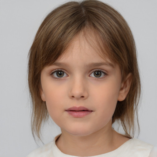 Neutral white child female with medium  brown hair and brown eyes