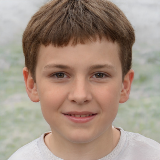 Joyful white child male with short  brown hair and brown eyes