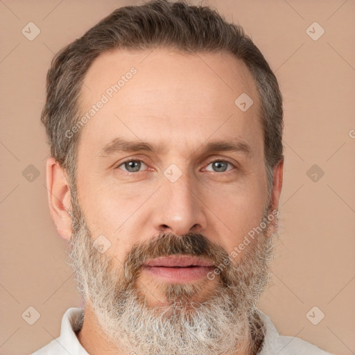 Neutral white adult male with short  brown hair and brown eyes