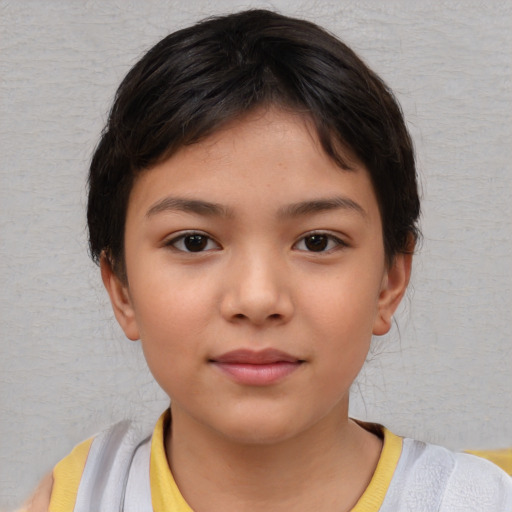 Neutral white child female with short  brown hair and brown eyes