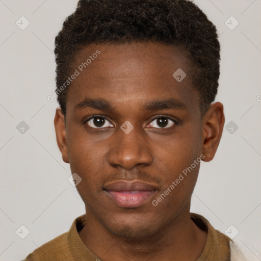 Neutral black young-adult male with short  brown hair and brown eyes