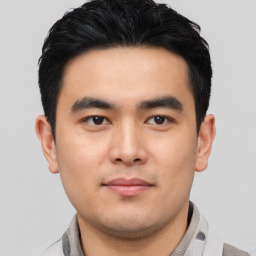 Neutral asian young-adult male with short  black hair and brown eyes