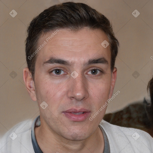 Neutral white adult male with short  brown hair and brown eyes